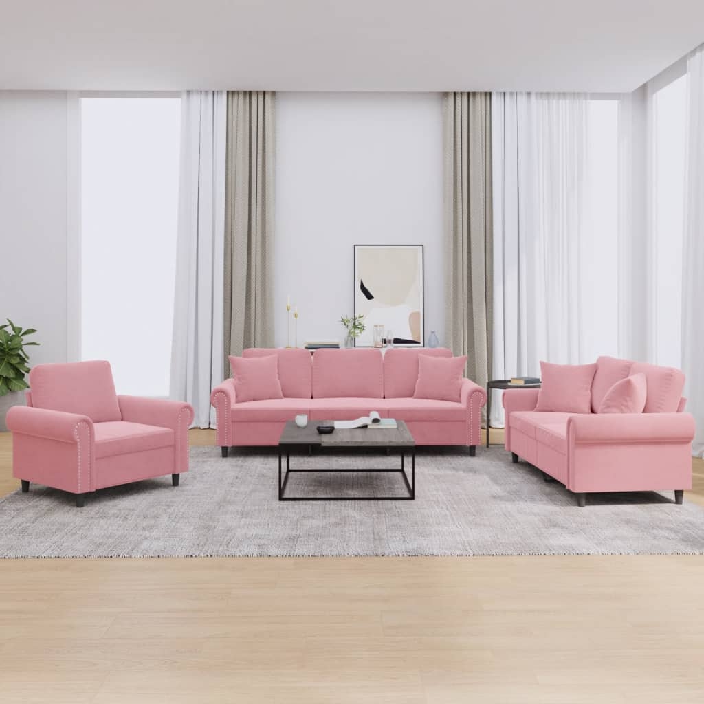 Ensemble de canapés 3 pcs avec coussins rose velours - XIOS