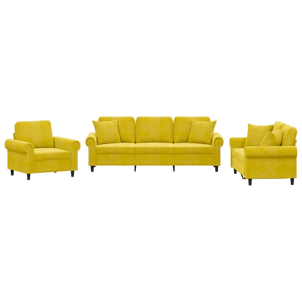 Ensemble de canapés 3 pcs avec coussins jaune velours - XIOS
