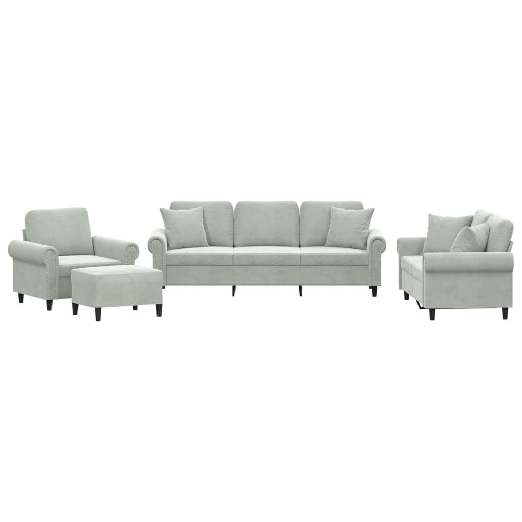 Ensemble de canapés 4 pcs avec coussins gris clair velours - XIOS