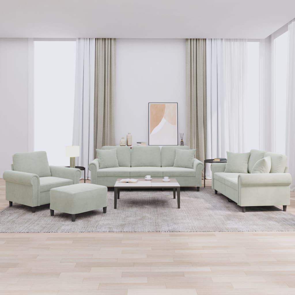 Ensemble de canapés 4 pcs avec coussins gris clair velours - XIOS
