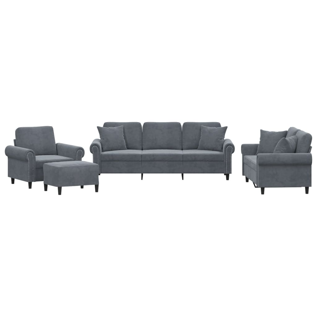 Ensemble de canapés 4 pcs avec coussins gris foncé velours - XIOS