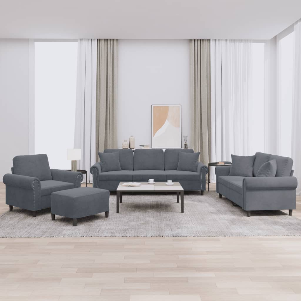 Ensemble de canapés 4 pcs avec coussins gris foncé velours - XIOS