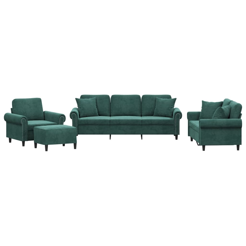 Ensemble de canapés 4 pcs avec coussins vert foncé velours - XIOS