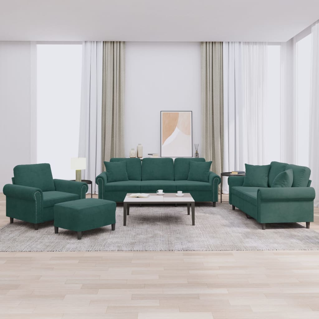 Ensemble de canapés 4 pcs avec coussins vert foncé velours - XIOS