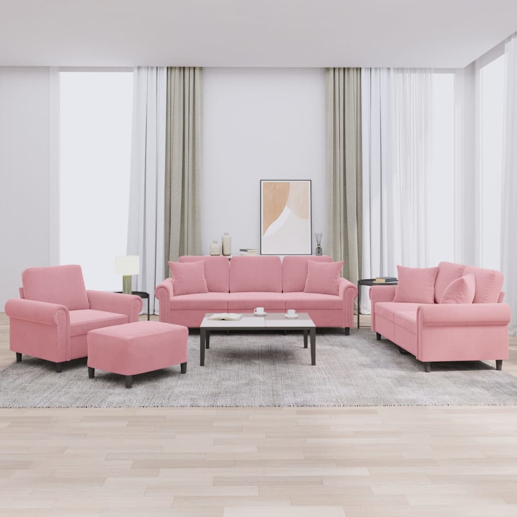 Ensemble de canapés 4 pcs avec coussins rose velours - XIOS