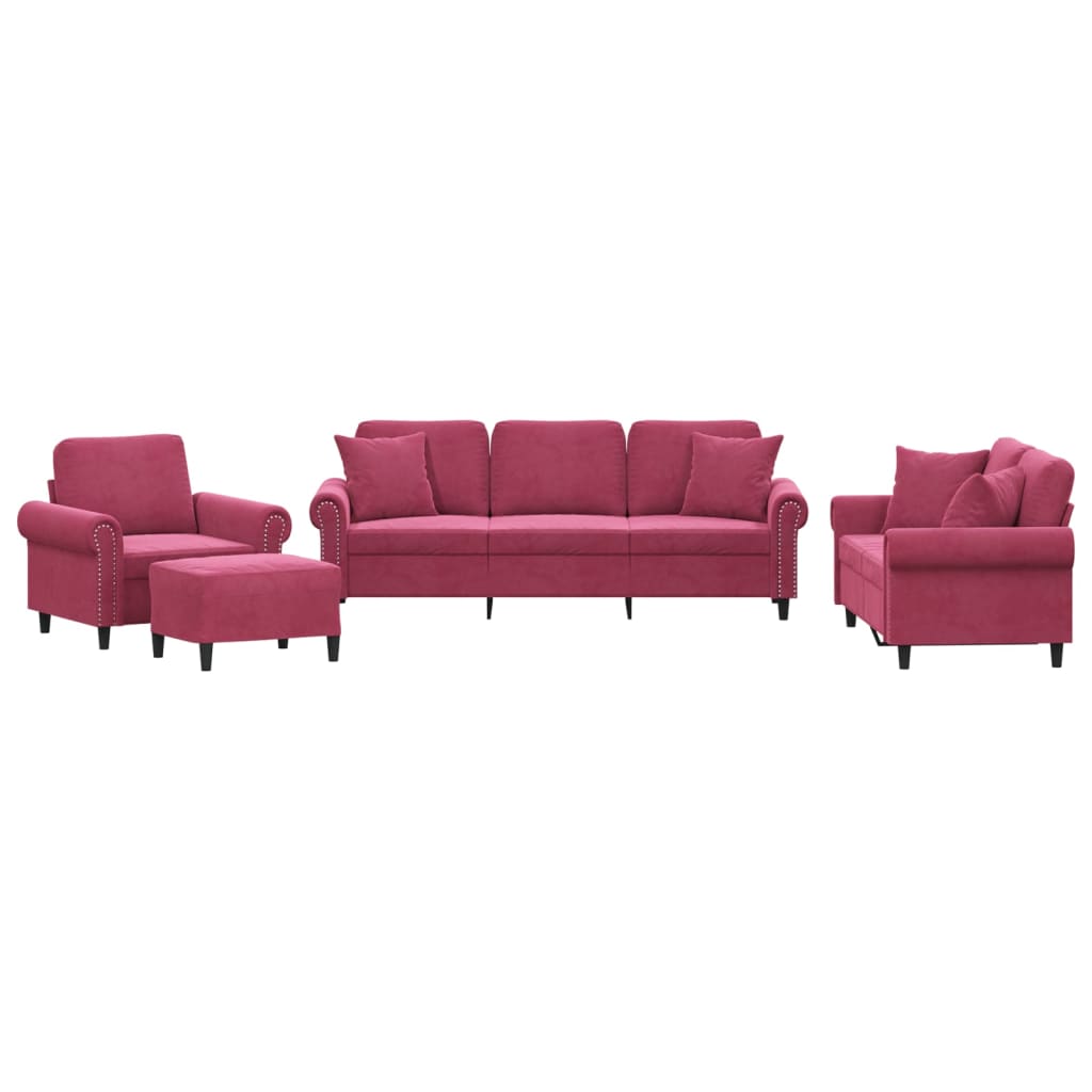 Ensemble de canapés 4 pcs avec coussins rouge bordeaux velours - XIOS