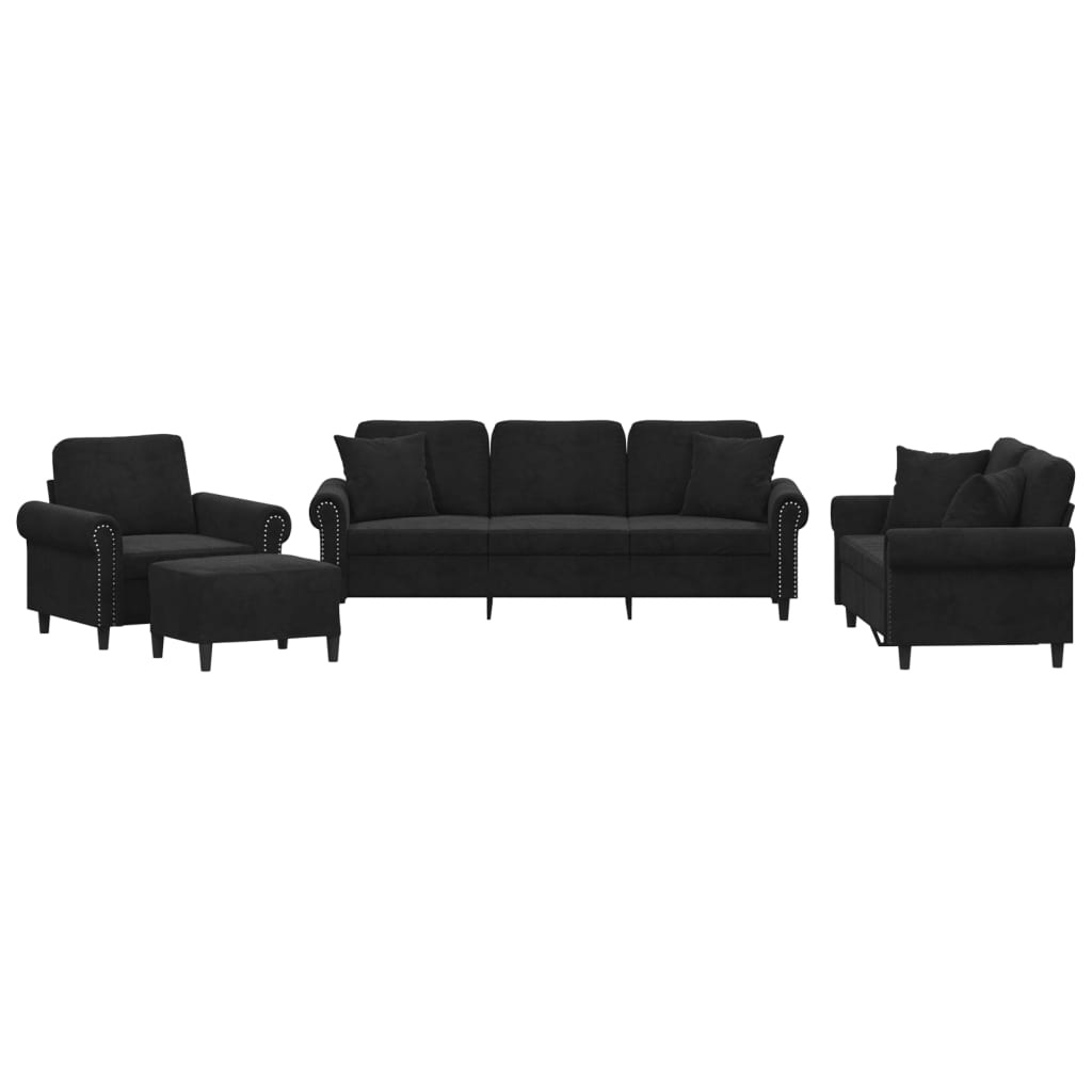 Ensemble de canapés 4 pcs avec coussins noir velours - XIOS