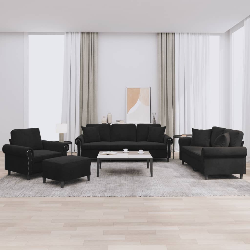 Ensemble de canapés 4 pcs avec coussins noir velours - XIOS