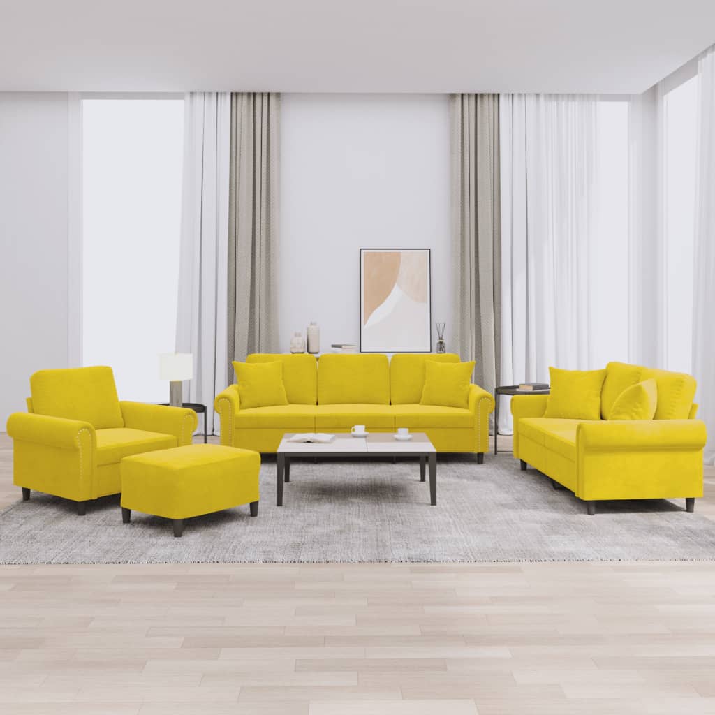 Ensemble de canapés 4 pcs avec coussins jaune velours - XIOS