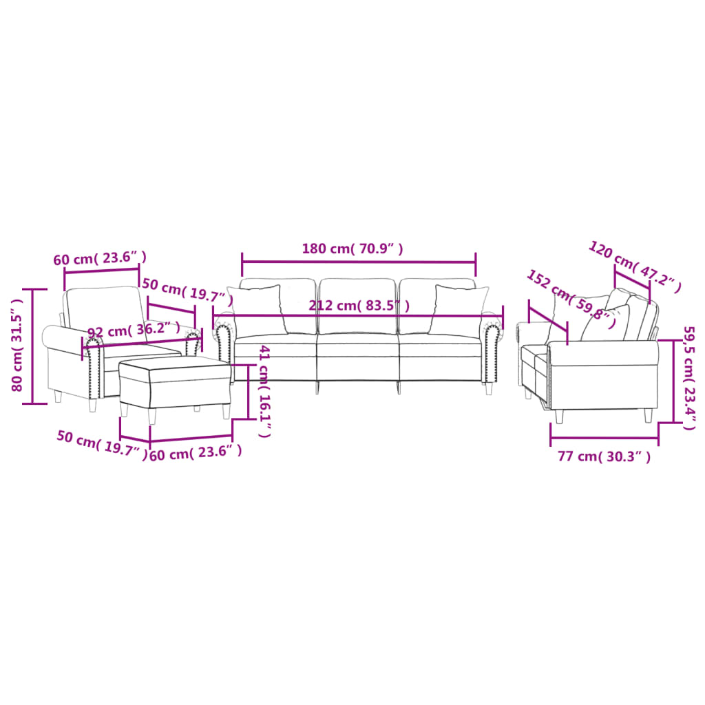 Ensemble de canapés 4 pcs avec coussins marron velours - XIOS