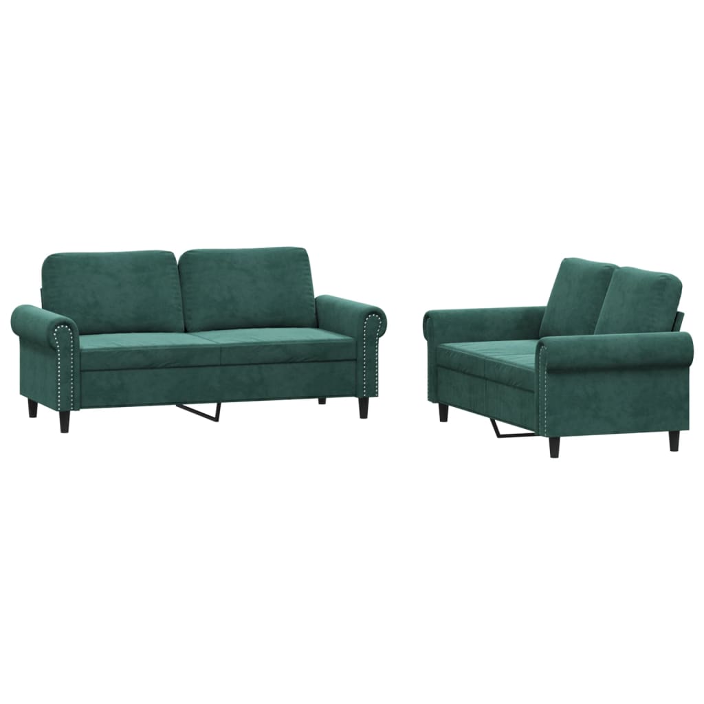 Ensemble de canapés 2 pcs avec coussins Vert foncé Velours - XIOS