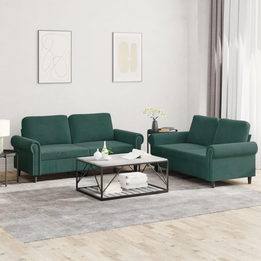Ensemble de canapés 2 pcs avec coussins Vert foncé Velours - XIOS