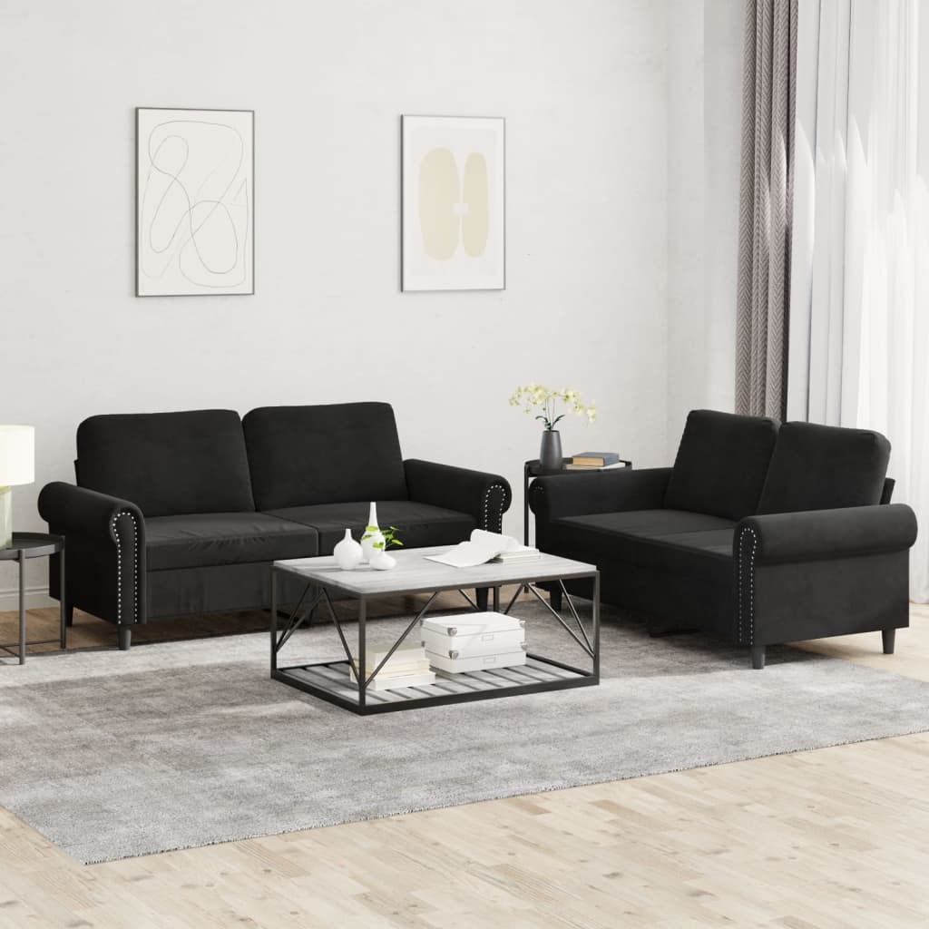 Ensemble de canapés 2 pcs avec coussins Noir Velours - XIOS