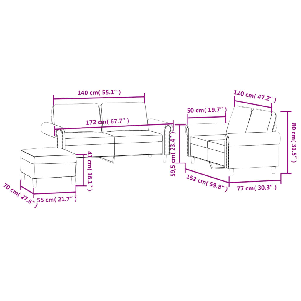 Ensemble de canapés 3 pcs avec coussins Gris foncé Velours - XIOS