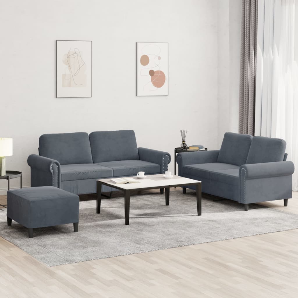 Ensemble de canapés 3 pcs avec coussins Gris foncé Velours - XIOS