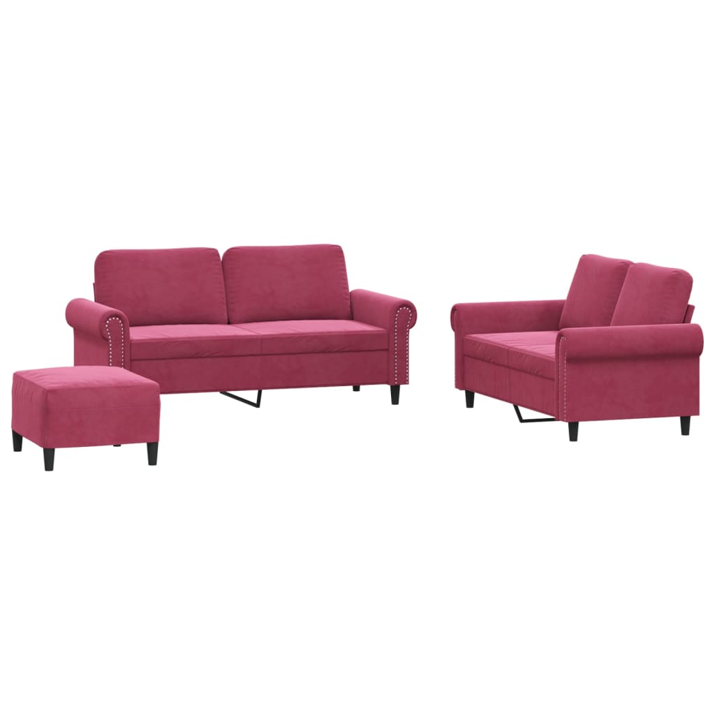Ensemble de canapés 3 pcs avec coussins Rouge bordeaux Velours - XIOS