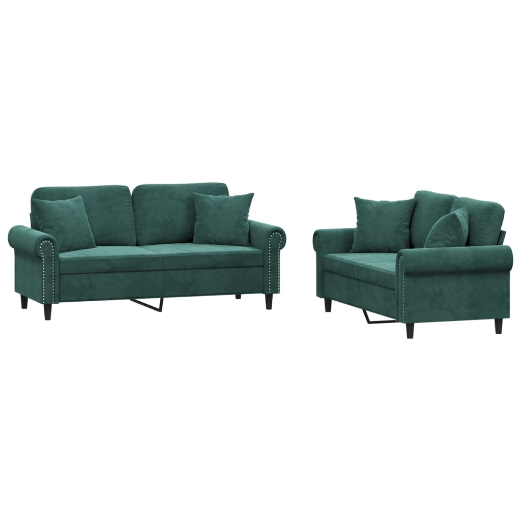 Ensemble de canapés 2 pcs avec coussins vert foncé velours - XIOS