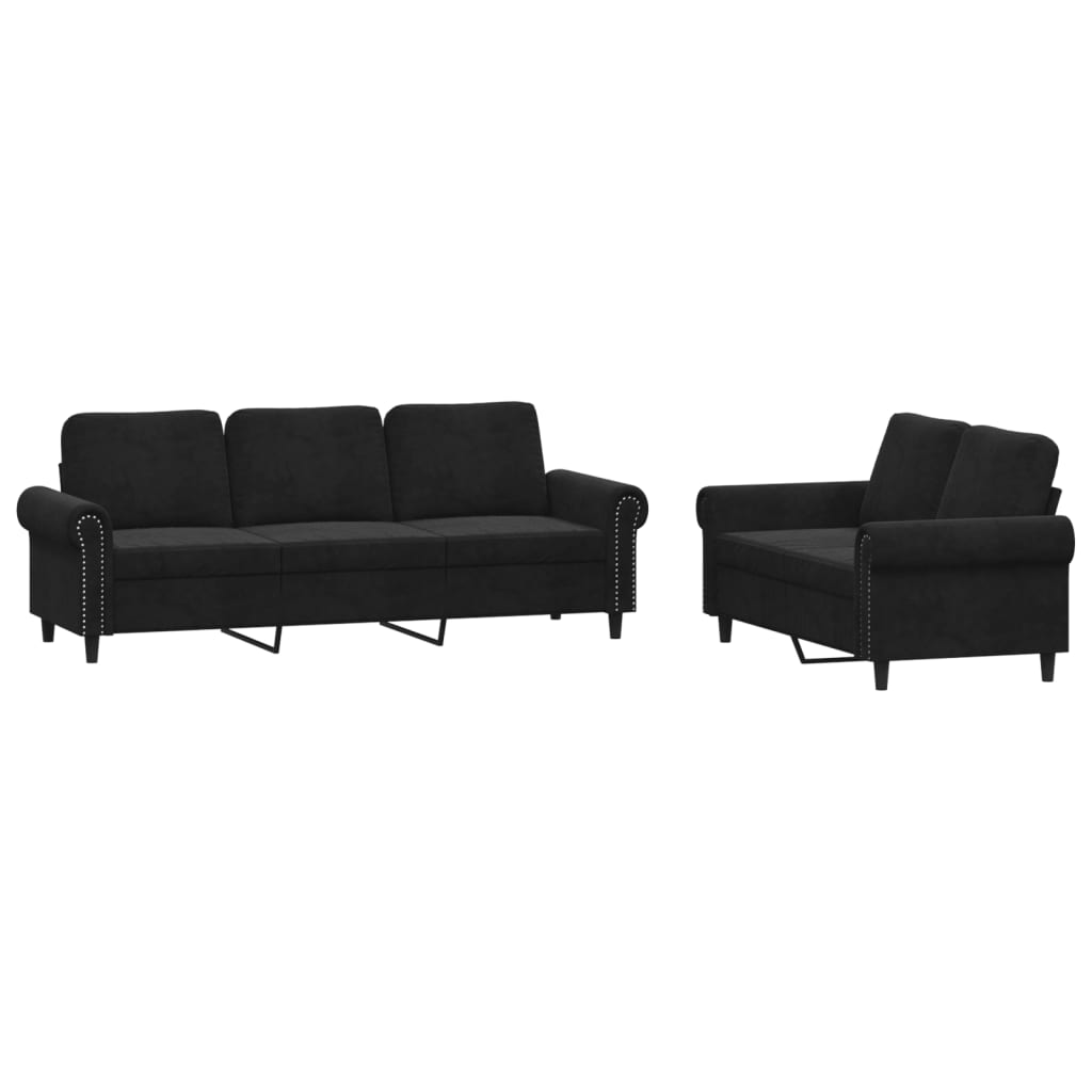 Ensemble de canapés 2 pcs avec coussins Noir Velours - XIOS