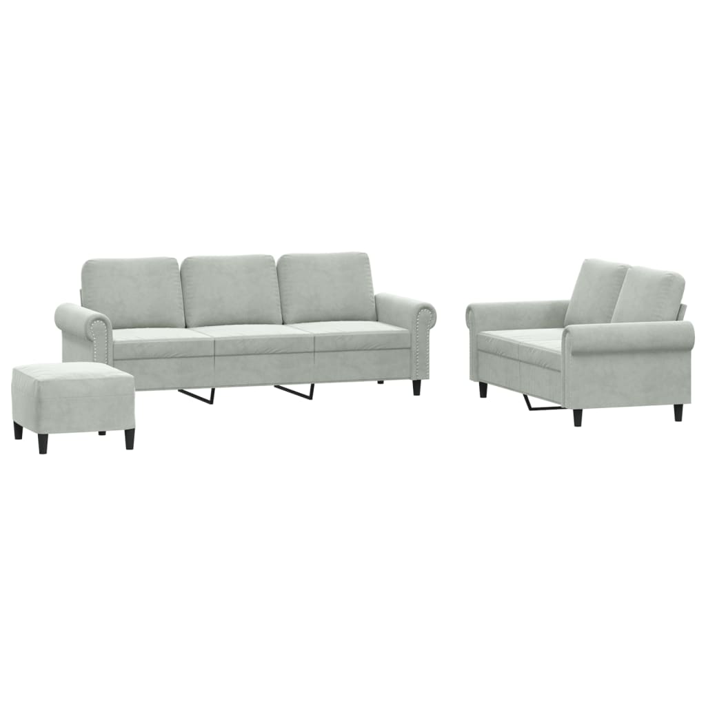Ensemble de canapés 3 pcs avec coussins Gris clair Velours - XIOS
