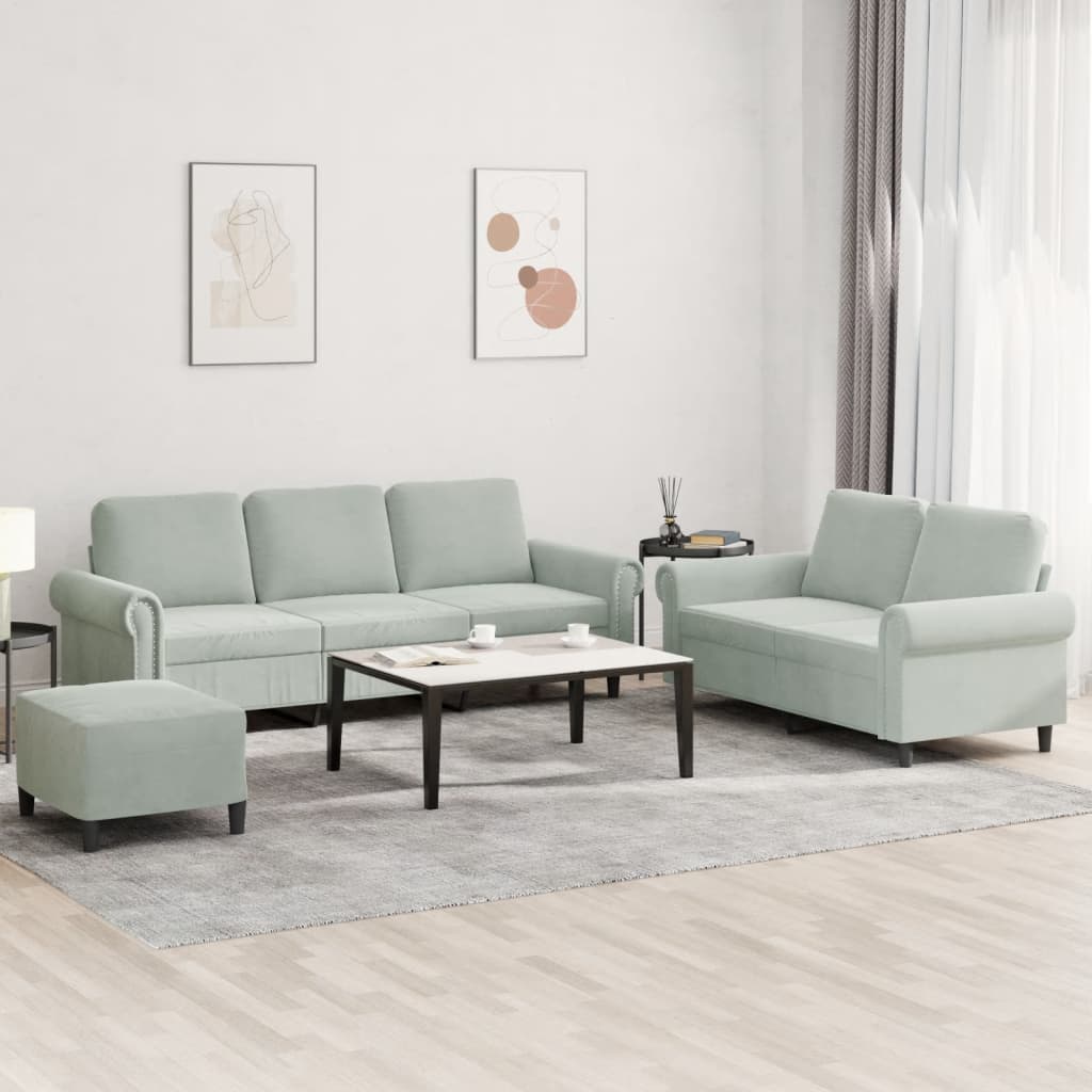 Ensemble de canapés 3 pcs avec coussins Gris clair Velours - XIOS