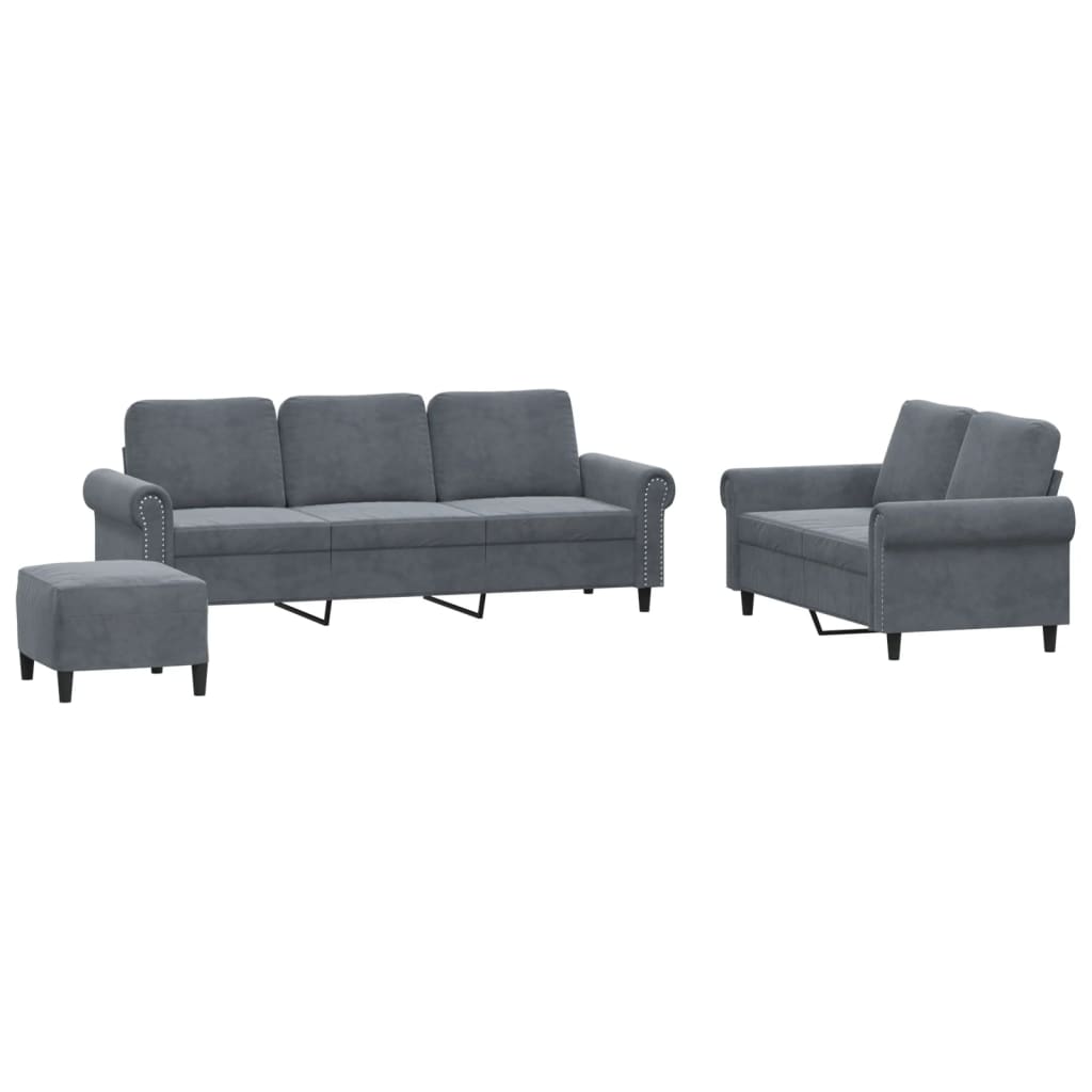Ensemble de canapés 3 pcs avec coussins Gris foncé Velours - XIOS