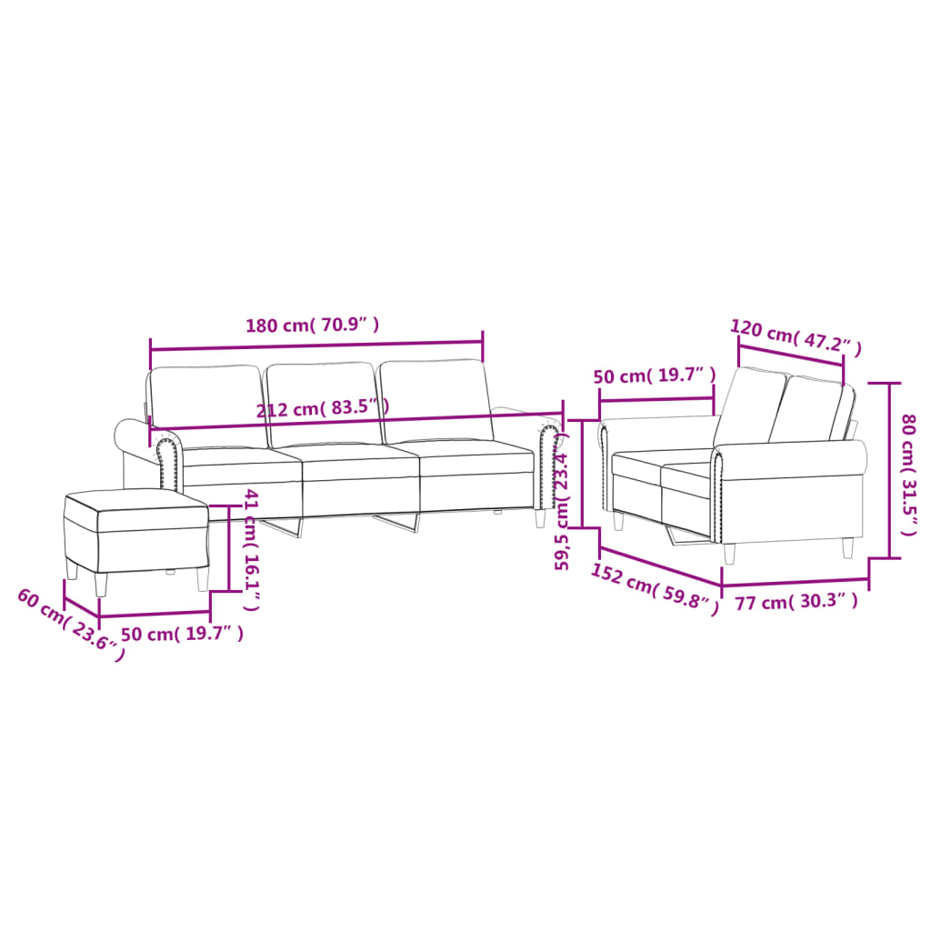 Ensemble de canapés 3 pcs avec coussins Gris foncé Velours - XIOS