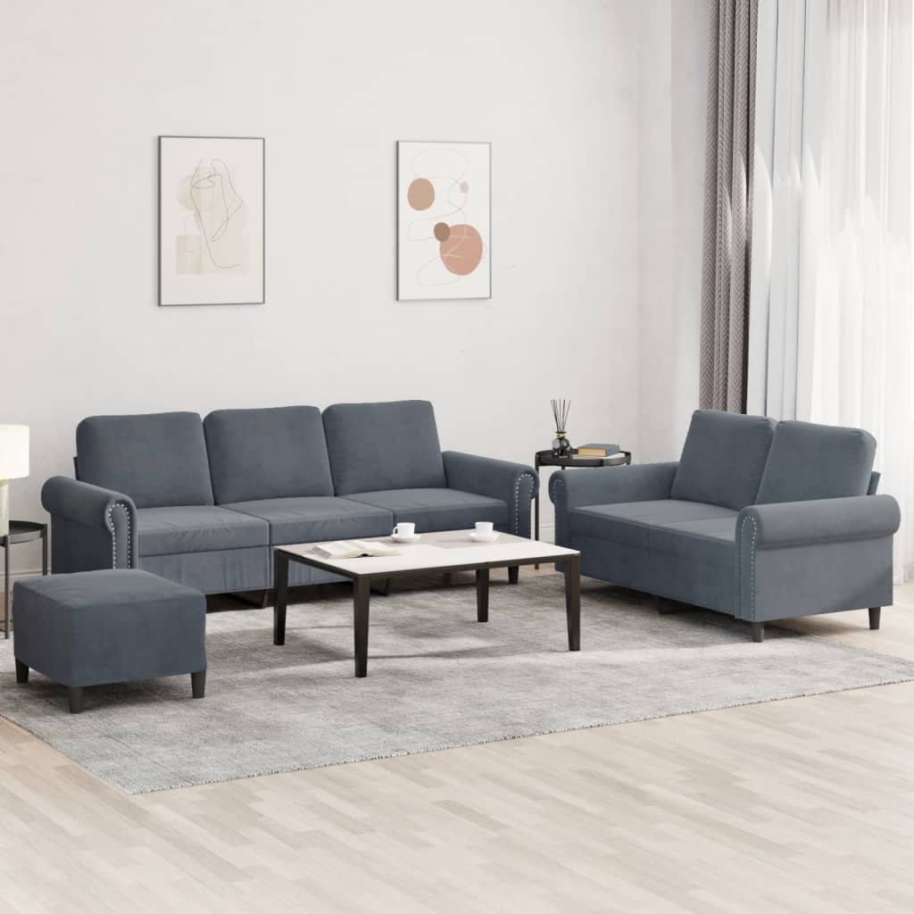 Ensemble de canapés 3 pcs avec coussins Gris foncé Velours - XIOS