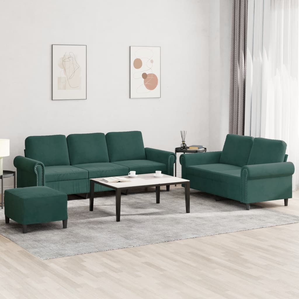 Ensemble de canapés 3 pcs avec coussins Vert foncé Velours