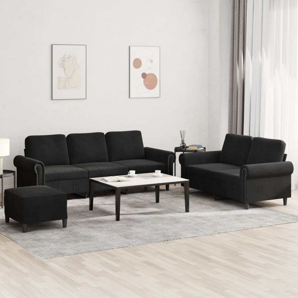 Ensemble de canapés 3 pcs avec coussins Noir Velours - XIOS
