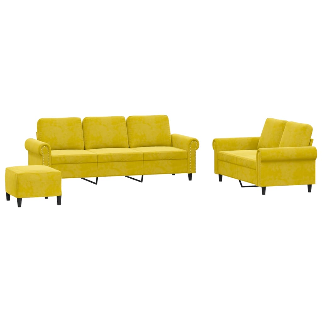 Ensemble de canapés 3 pcs avec coussins Jaune Velours - XIOS