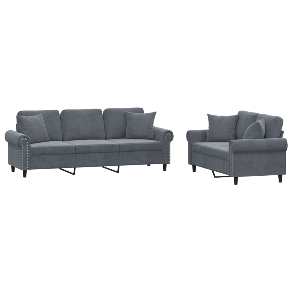 Ensemble de canapés 2 pcs avec coussins gris foncé velours - XIOS