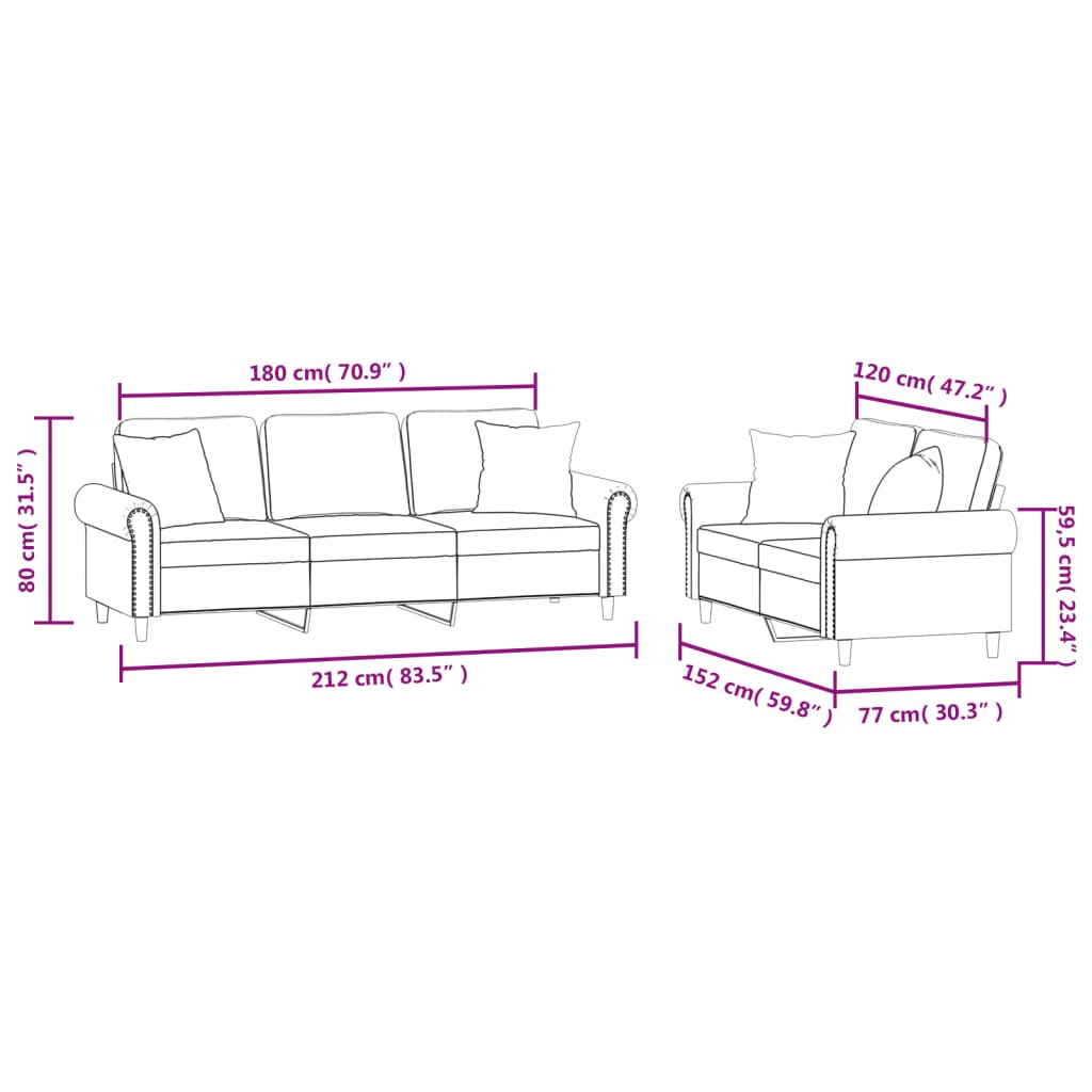 Ensemble de canapés 2 pcs avec coussins gris foncé velours - XIOS