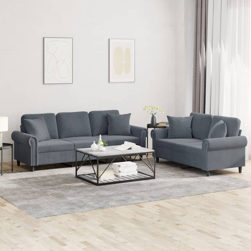 Ensemble de canapés 2 pcs avec coussins gris foncé velours - XIOS