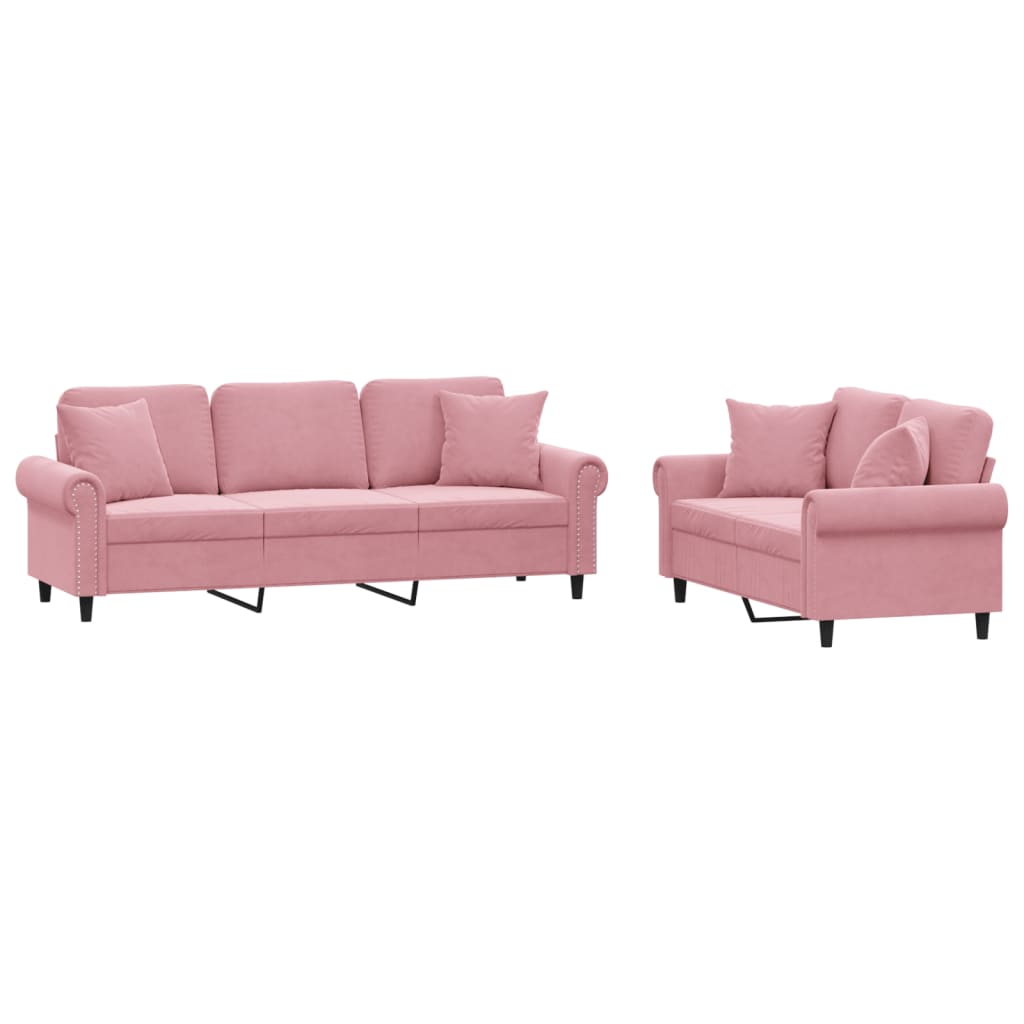 Ensemble de canapés 2 pcs avec coussins rose velours - XIOS
