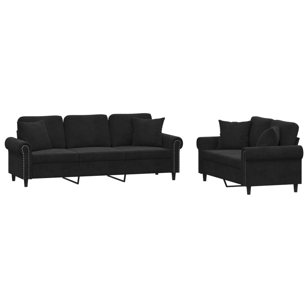 Ensemble de canapés 2 pcs avec coussins noir velours - XIOS