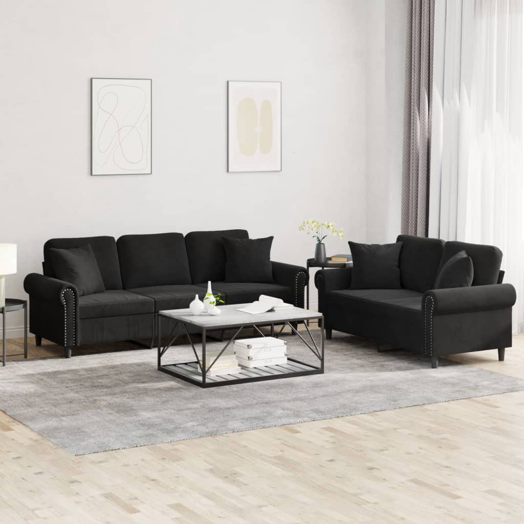 Ensemble de canapés 2 pcs avec coussins noir velours - XIOS