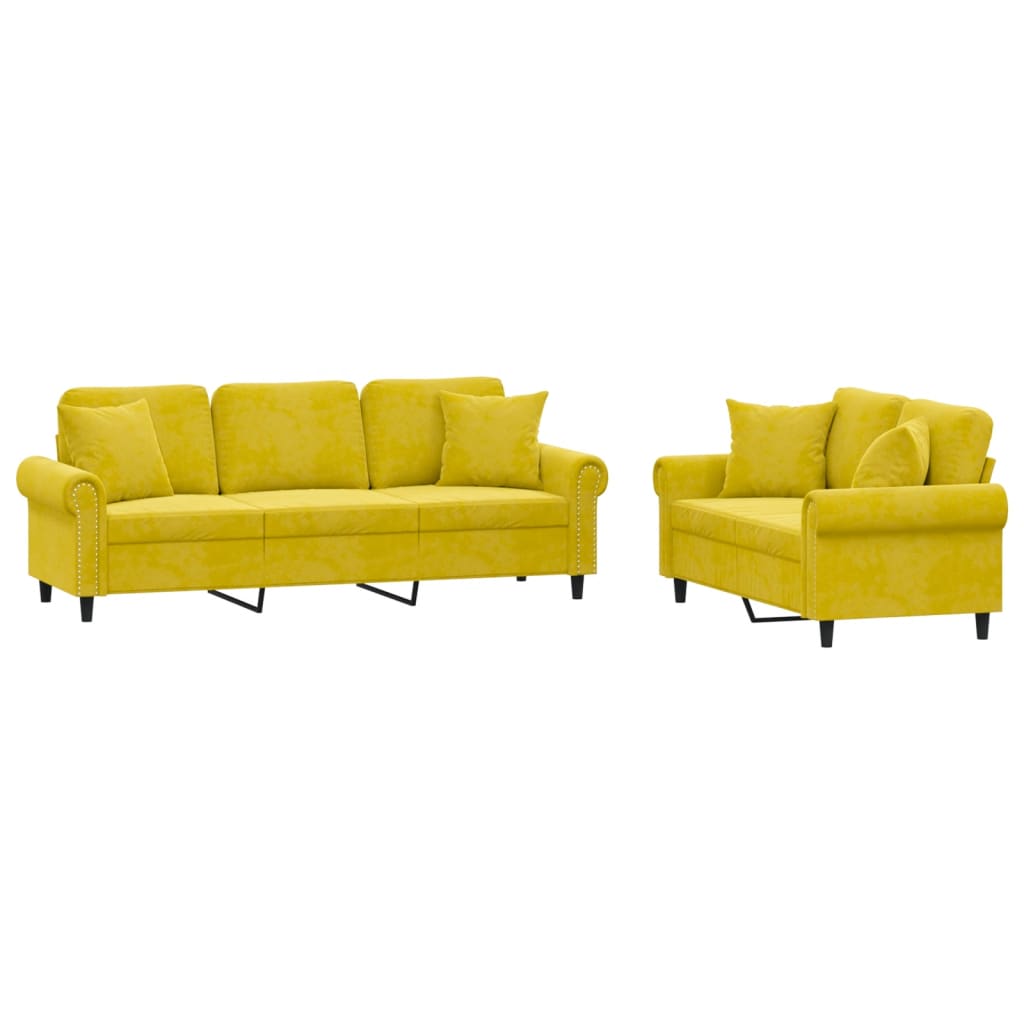 Ensemble de canapés 2 pcs avec coussins jaune velours - XIOS