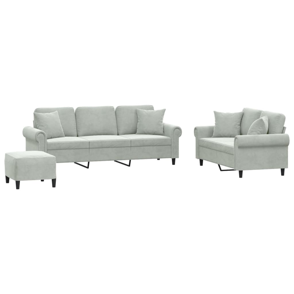 Ensemble de canapés 3 pcs avec coussins gris clair velours - XIOS