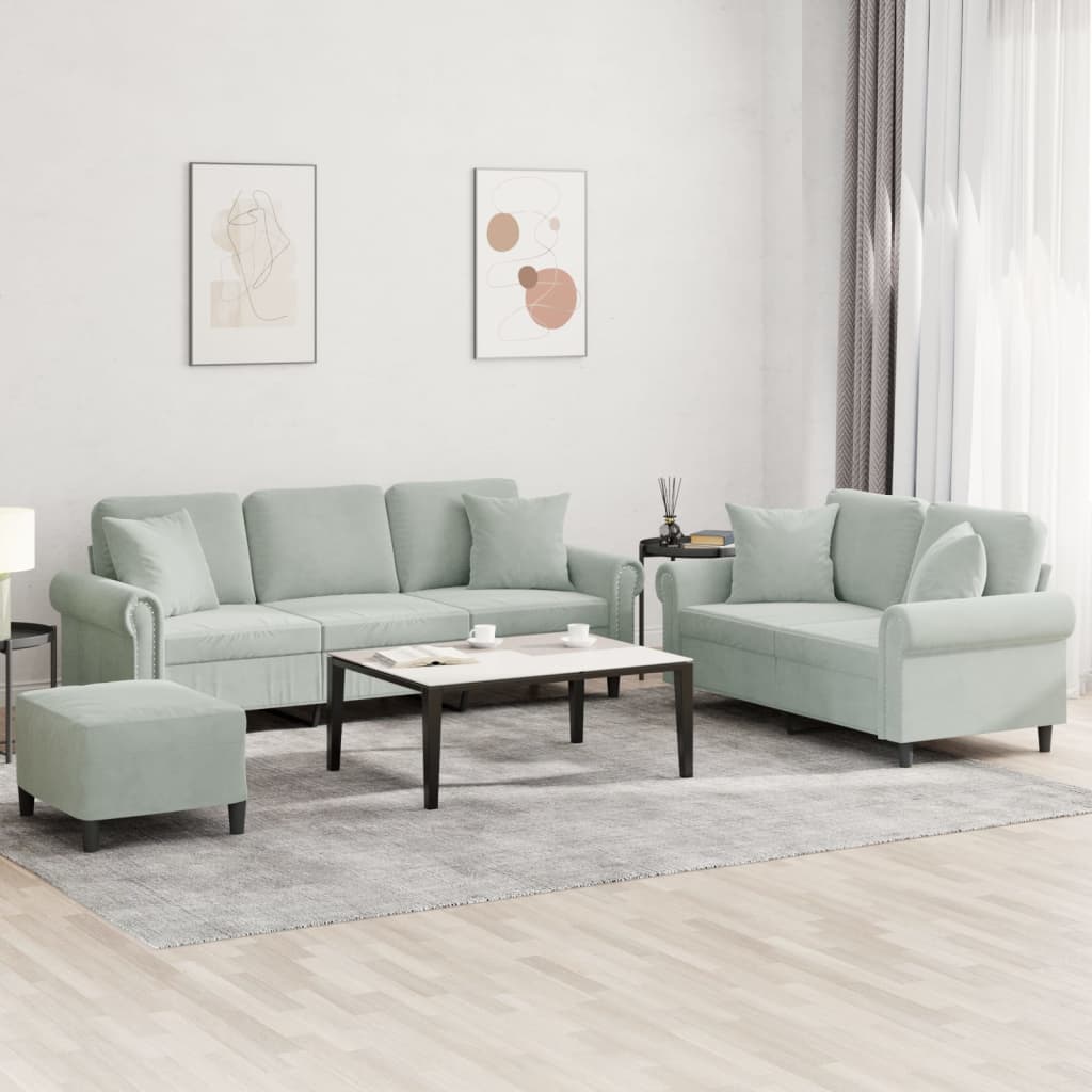 Ensemble de canapés 3 pcs avec coussins gris clair velours - XIOS