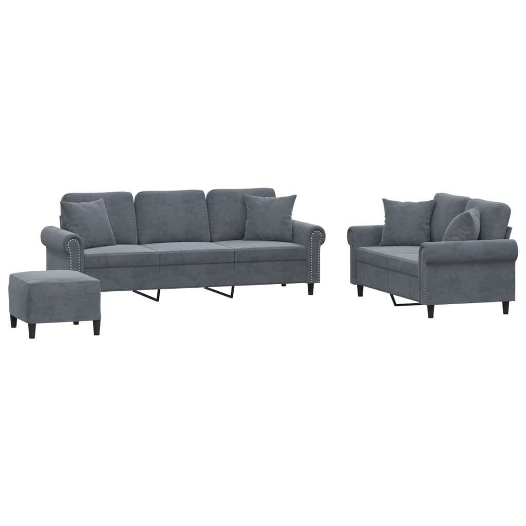 Ensemble de canapés 3 pcs avec coussins gris foncé velours - XIOS