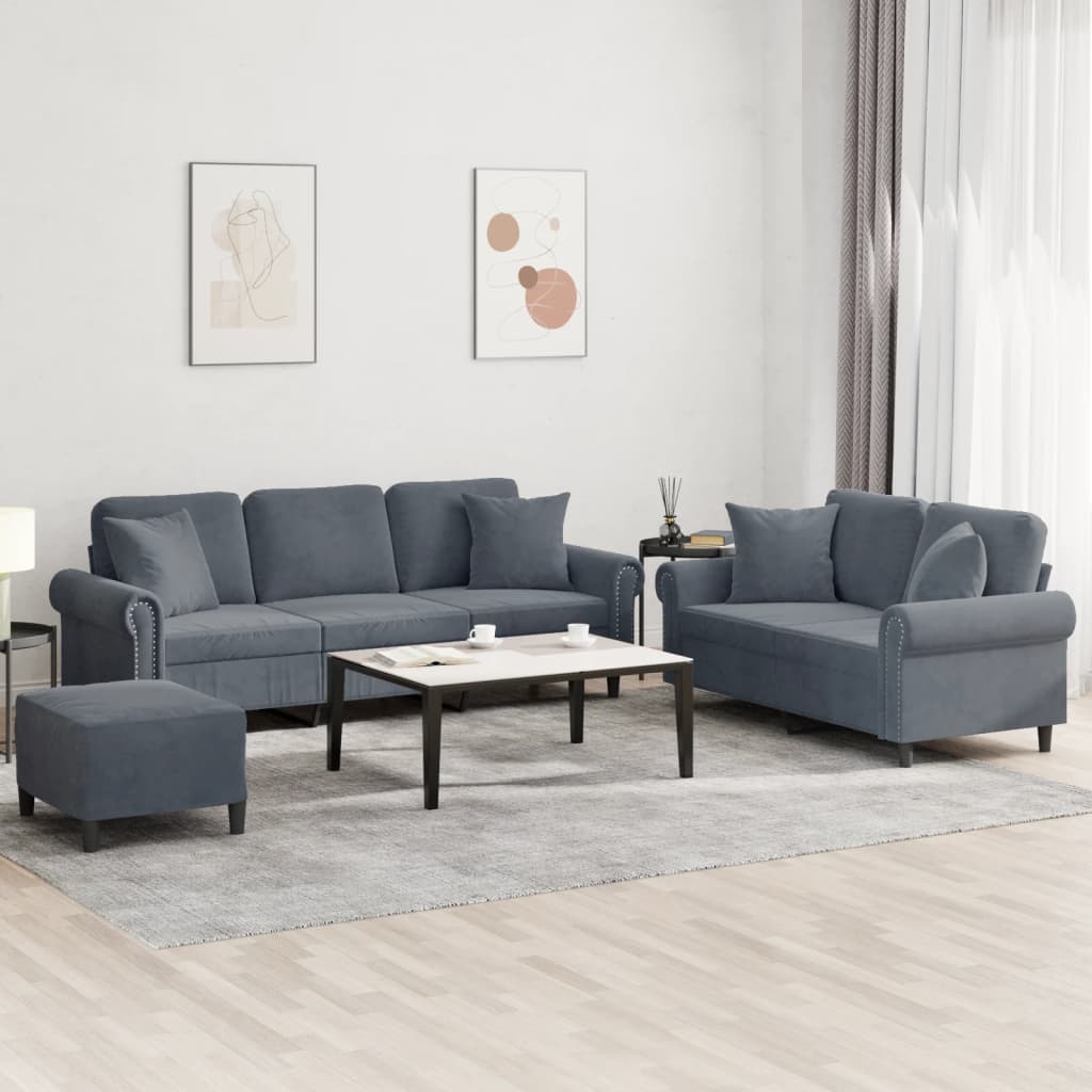 Ensemble de canapés 3 pcs avec coussins gris foncé velours - XIOS