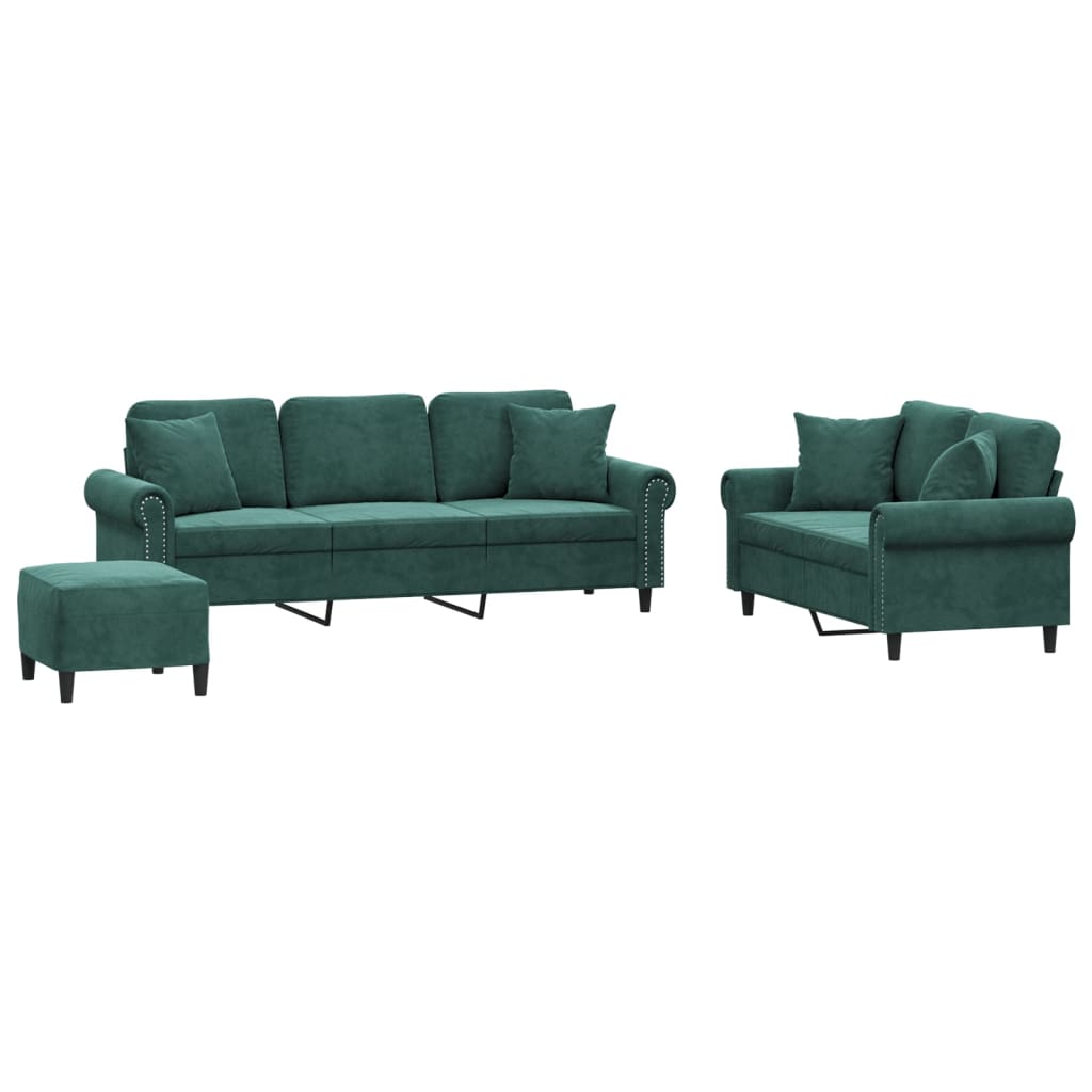 Ensemble de canapés 3 pcs avec coussins vert foncé velours - XIOS