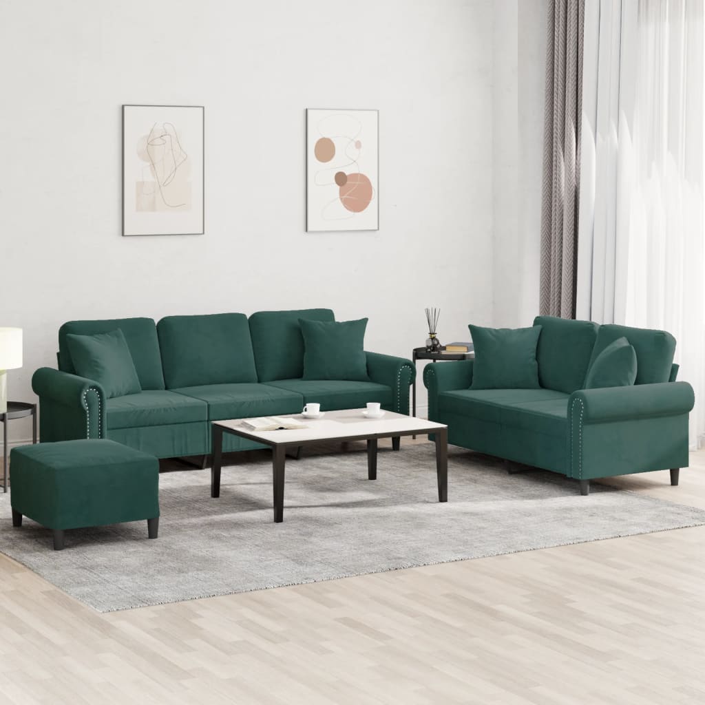 Ensemble de canapés 3 pcs avec coussins vert foncé velours - XIOS