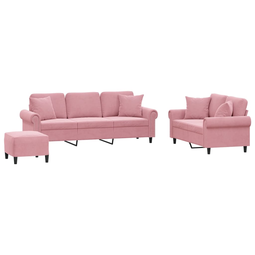 Ensemble de canapés 3 pcs avec coussins rose velours - XIOS