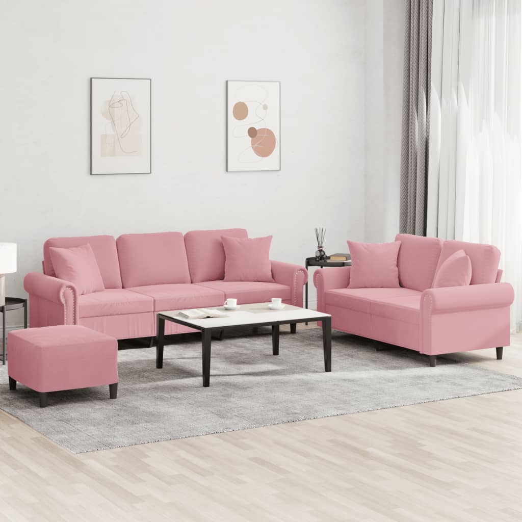 Ensemble de canapés 3 pcs avec coussins rose velours - XIOS