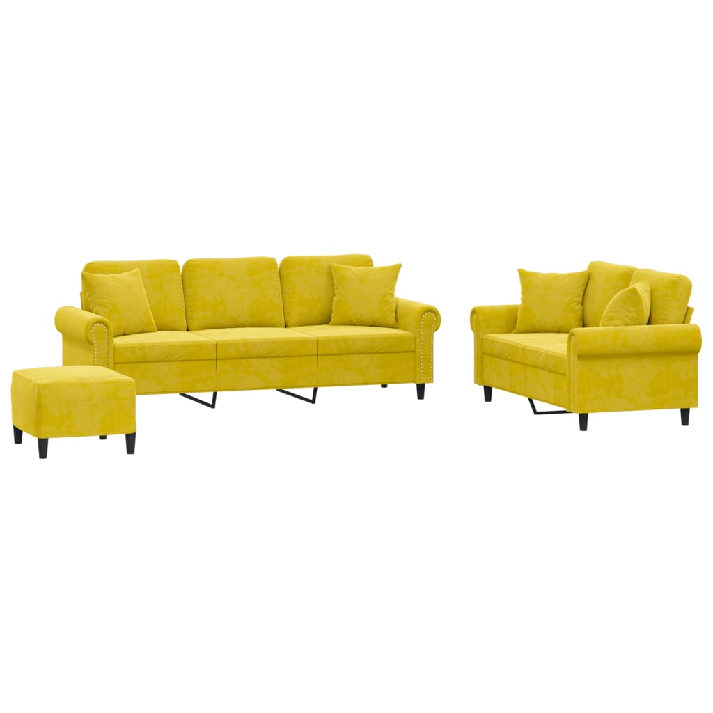 Ensemble de canapés 3 pcs avec coussins jaune velours - XIOS