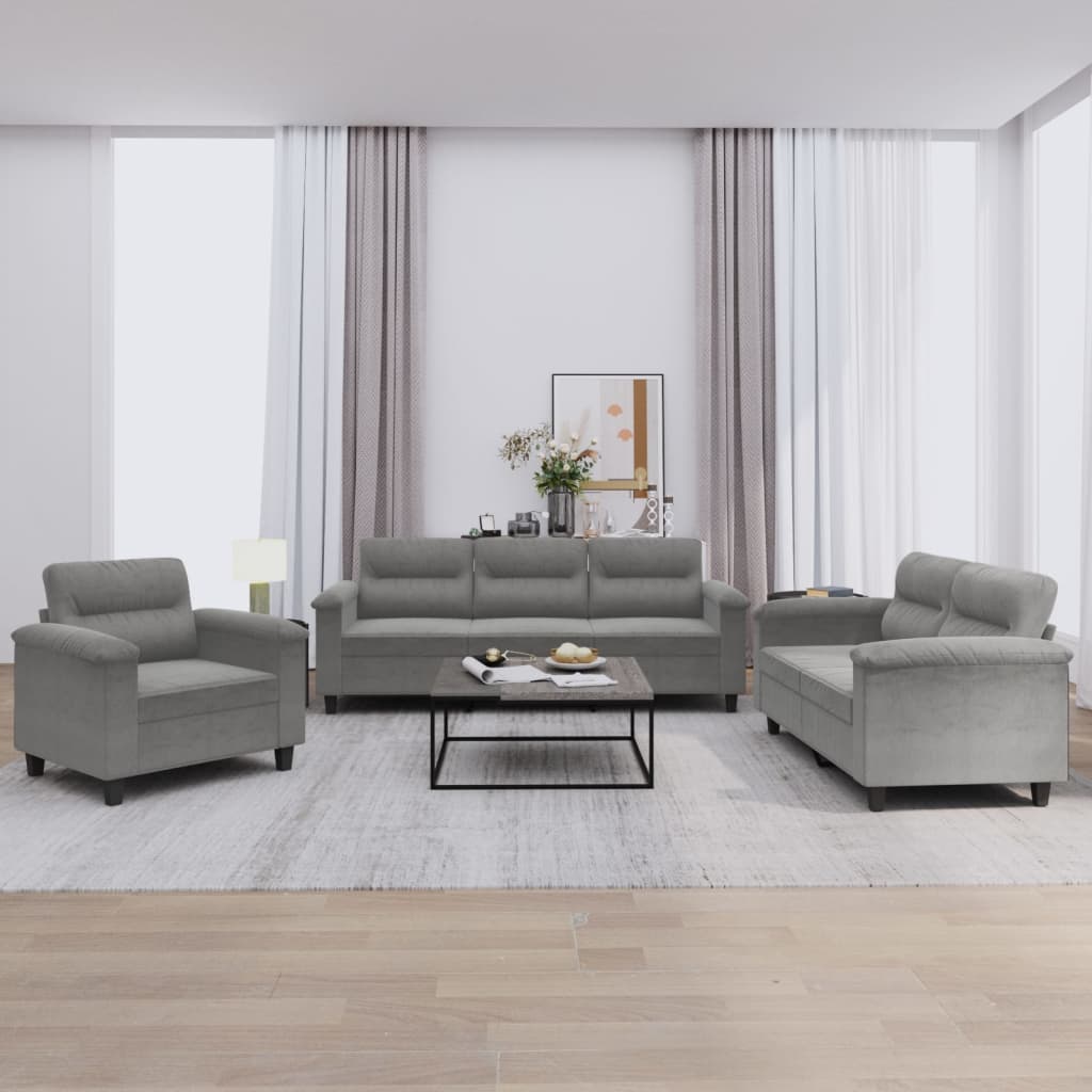 Ensemble de canapés 3 pcs coussins gris foncé tissu microfibre - XIOS