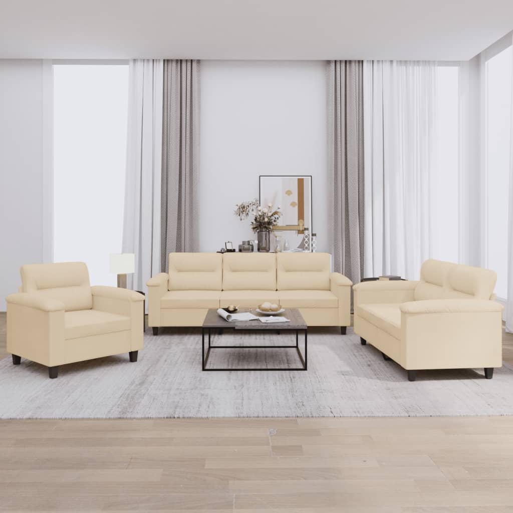 Ensemble de canapés 3 pcs avec coussins crème tissu microfibre - XIOS