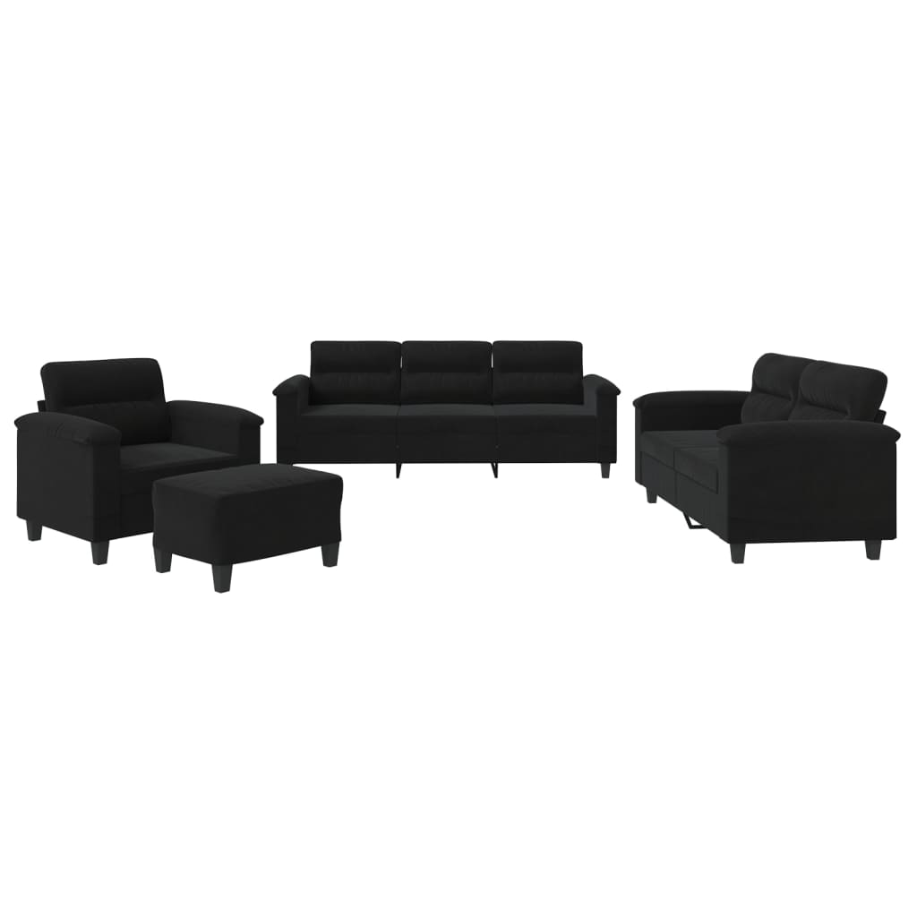 Ensemble de canapés 4 pcs avec coussins noir tissu microfibre