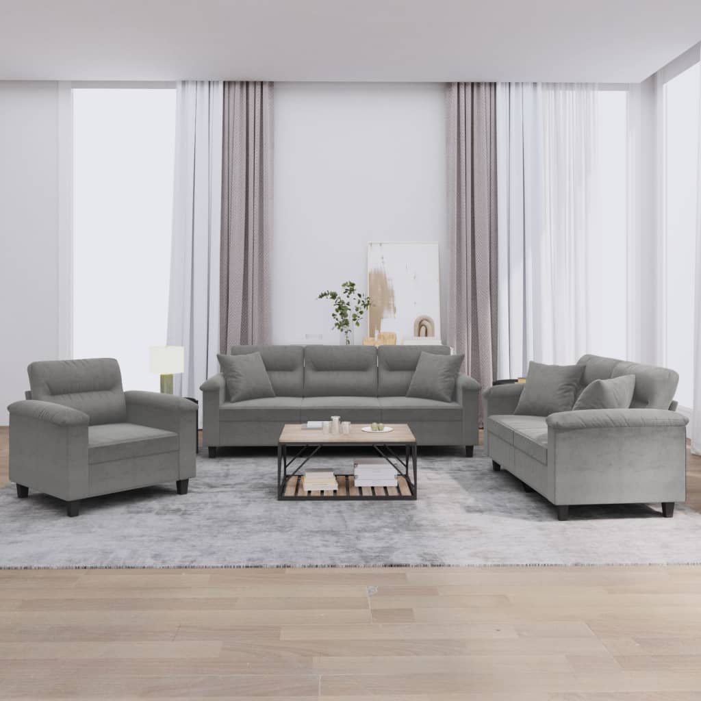Ensemble de canapés 3 pcs coussins Gris foncé Tissu microfibre - XIOS